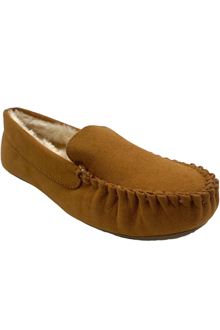 Floopi Women's Lily Moccasin Faux Suede Slipper Chestnut - Medium